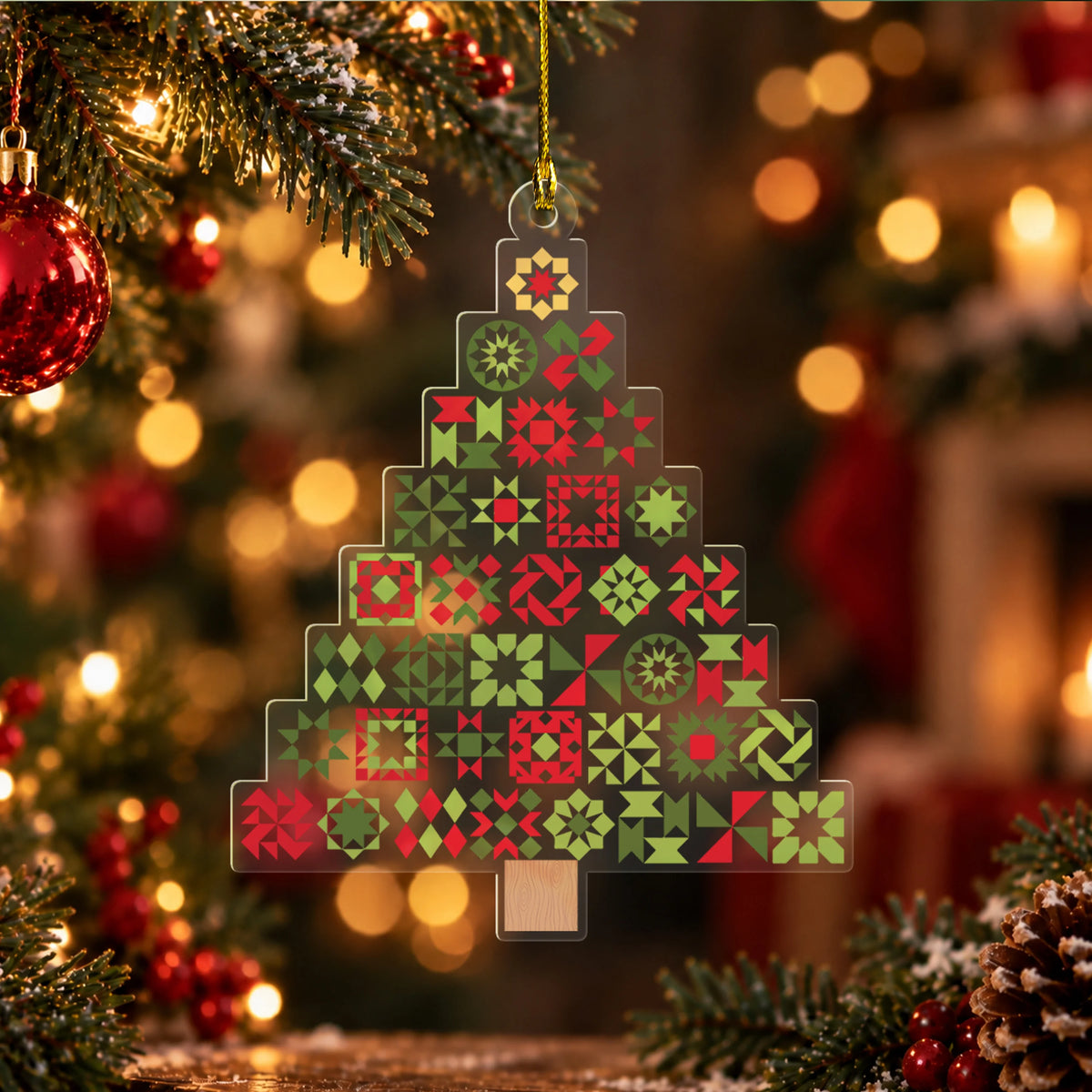 Christmas Tree Quilt Blocks 2D Flat Ornament