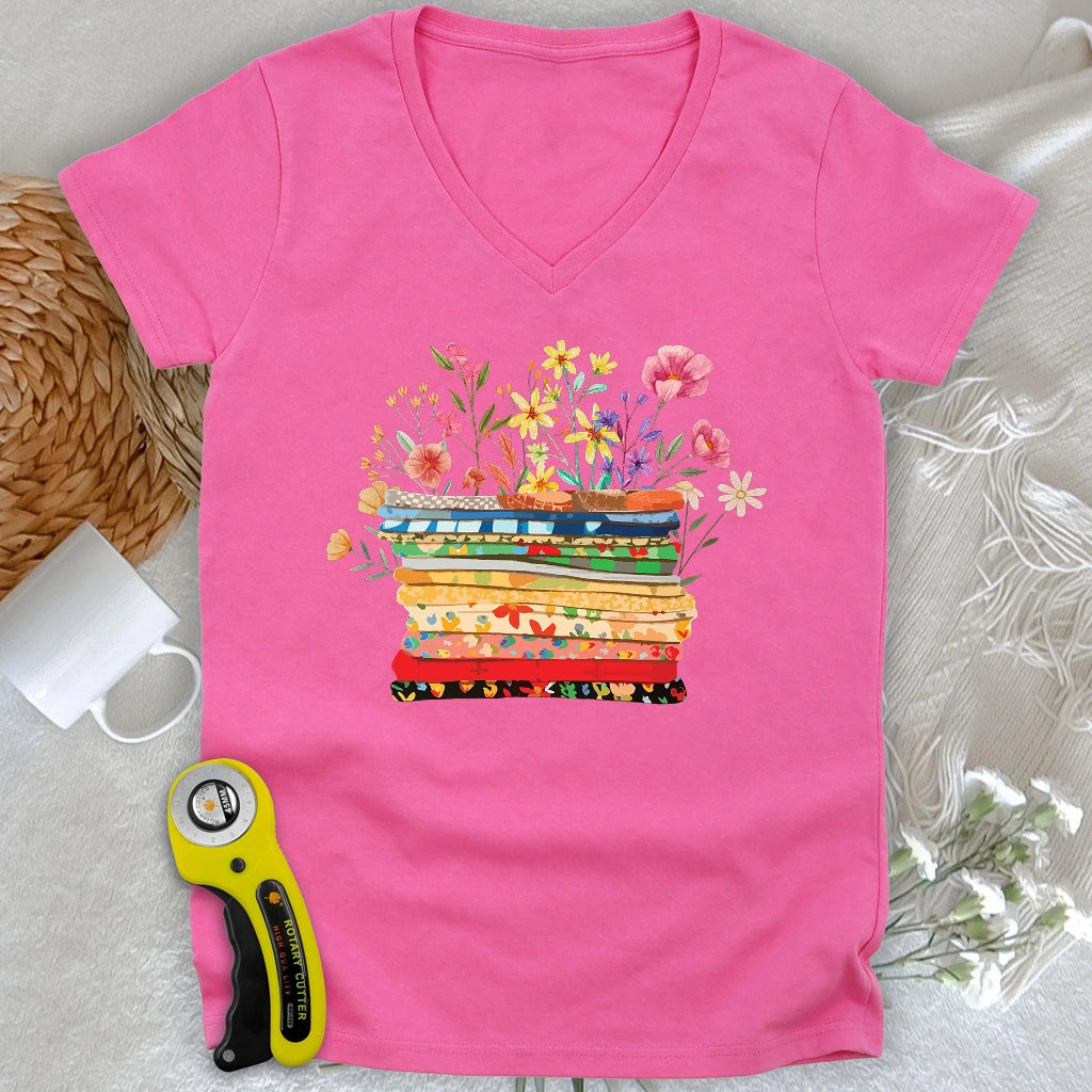 Floral Fabric Lady V-neck
