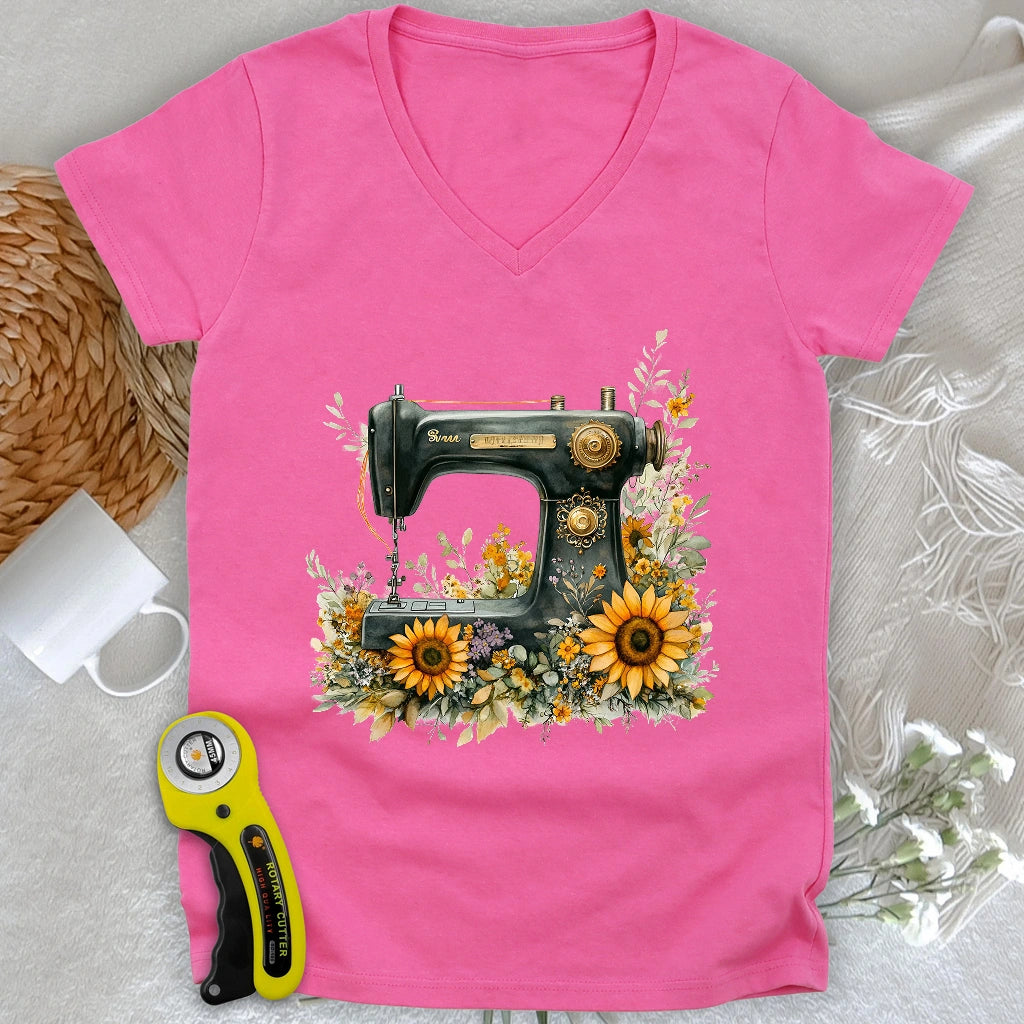 Floral Sewing Machine V-neck