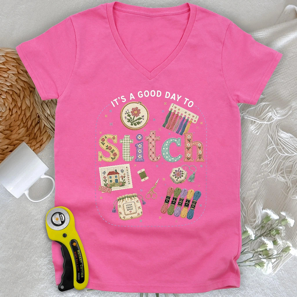 Good Day To Cross Stitch Lady V-neck