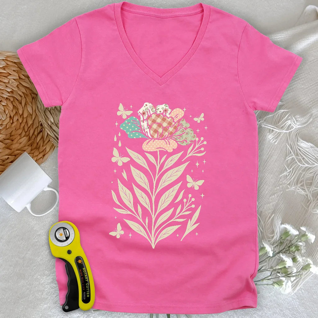 Patchwork Bloom Lady V-neck
