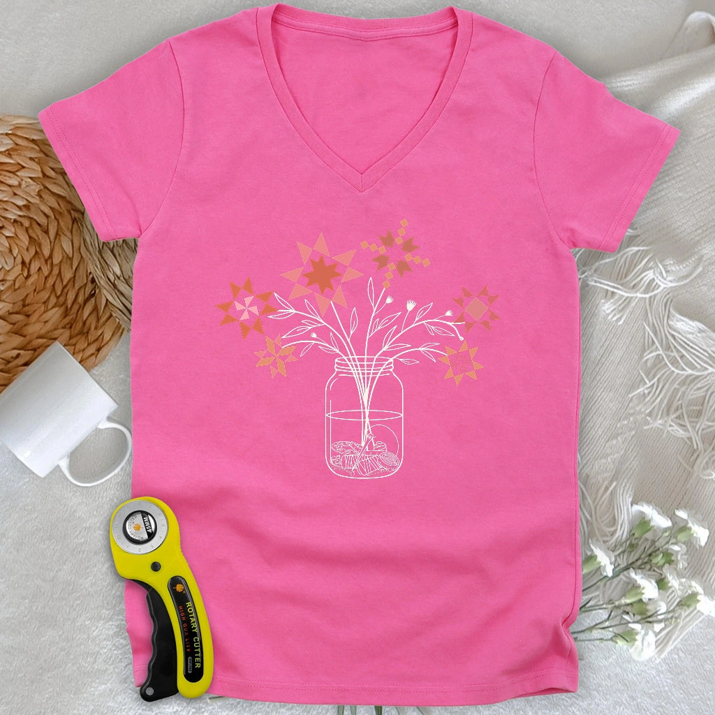 Patchwork Posy Jar Lady V-neck