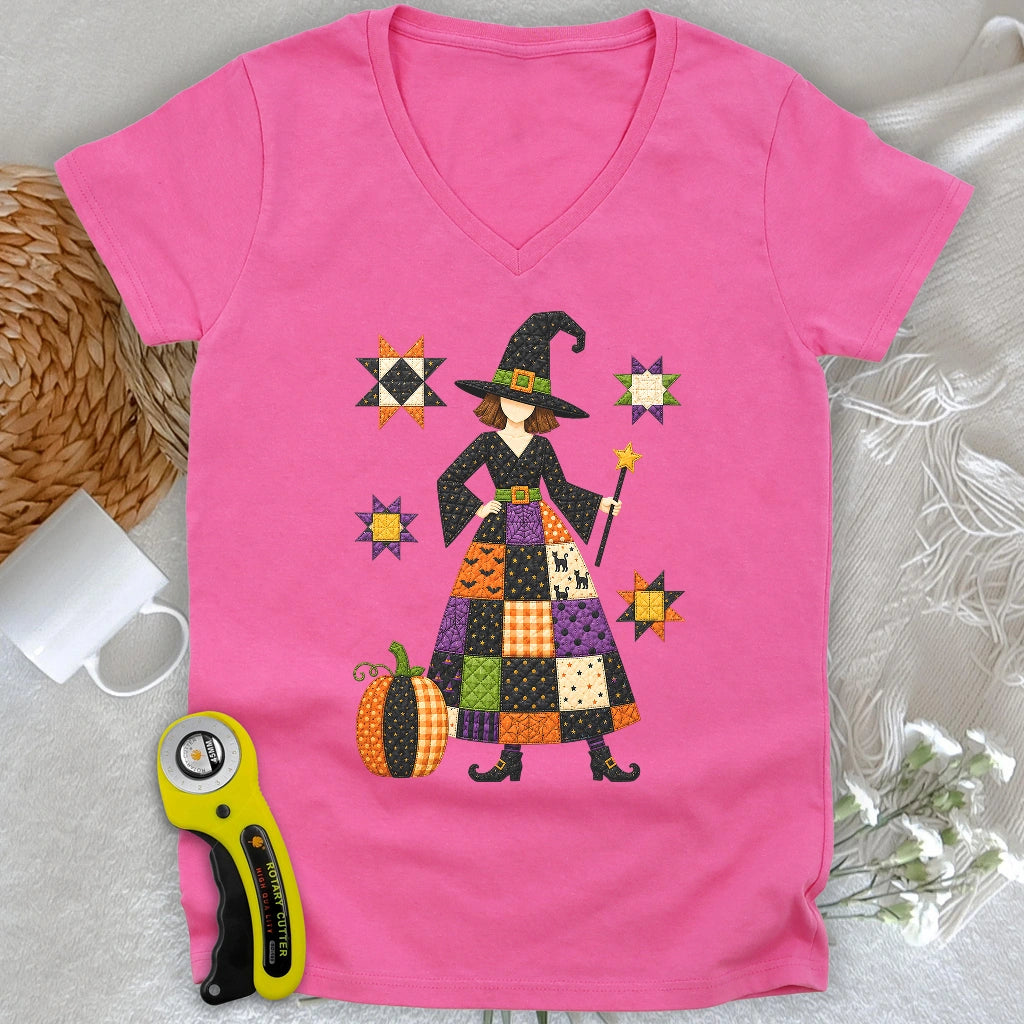 Patchwork Quilt Witch Lady V-neck