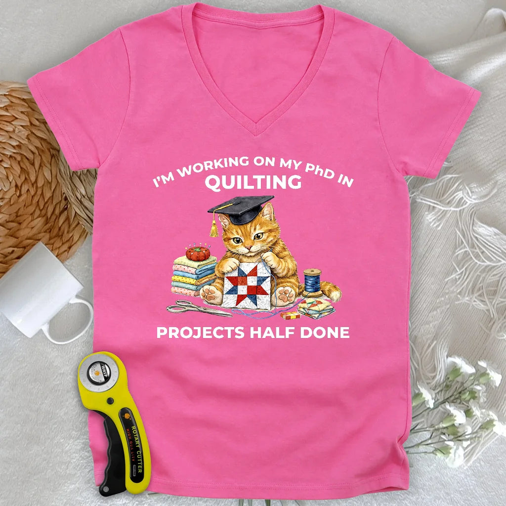 T-shirt Col V Femme PhD en matelassage