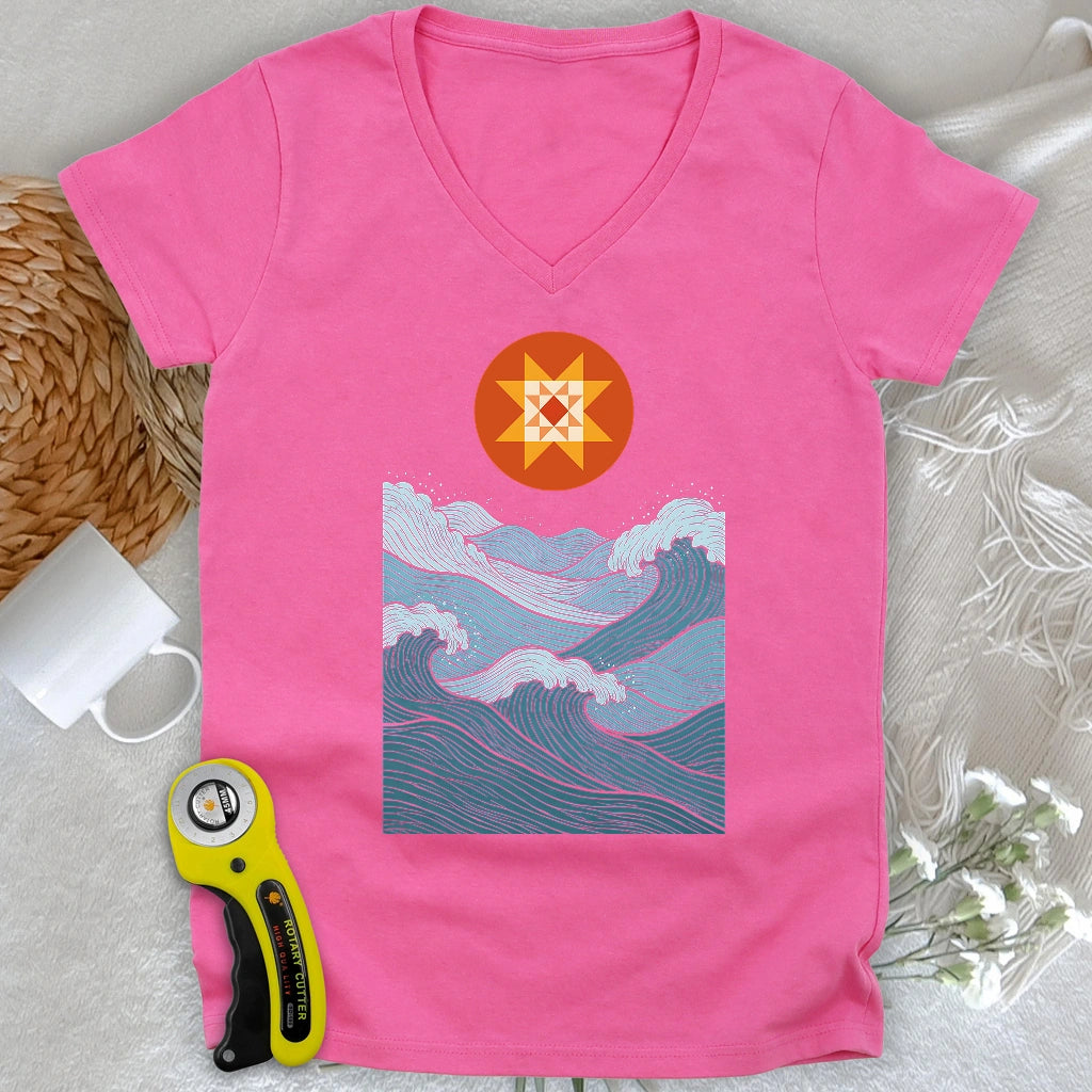 Quilted Sunset Ocean Lady V-neck