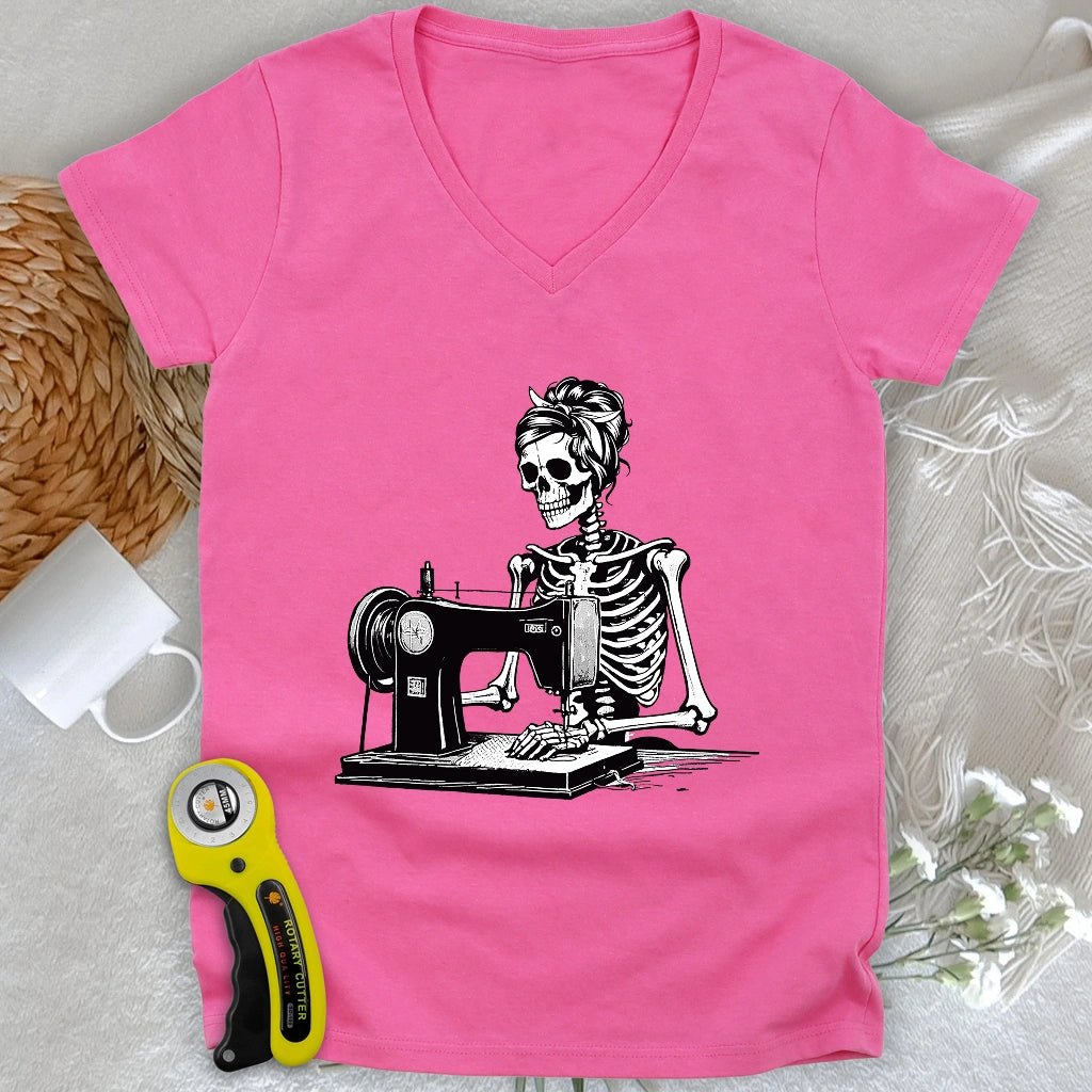 Quilting Skeleton Lady V-neck
