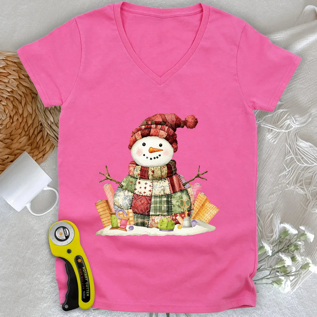 Quilting Snowman Lady V-neck