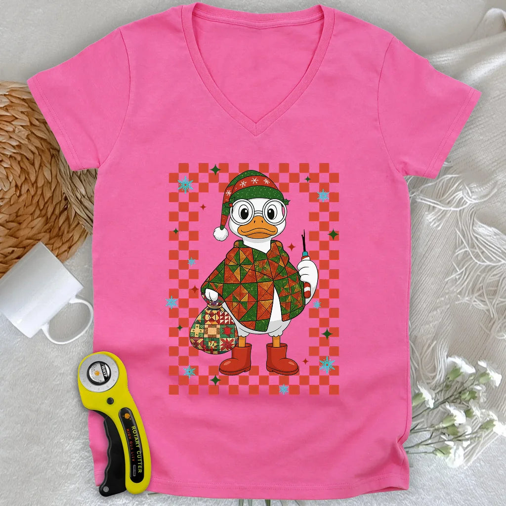 Quilty Christmas Duck Lady V-neck