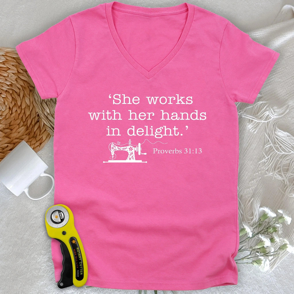 Sewing In Bible Lady V-neck
