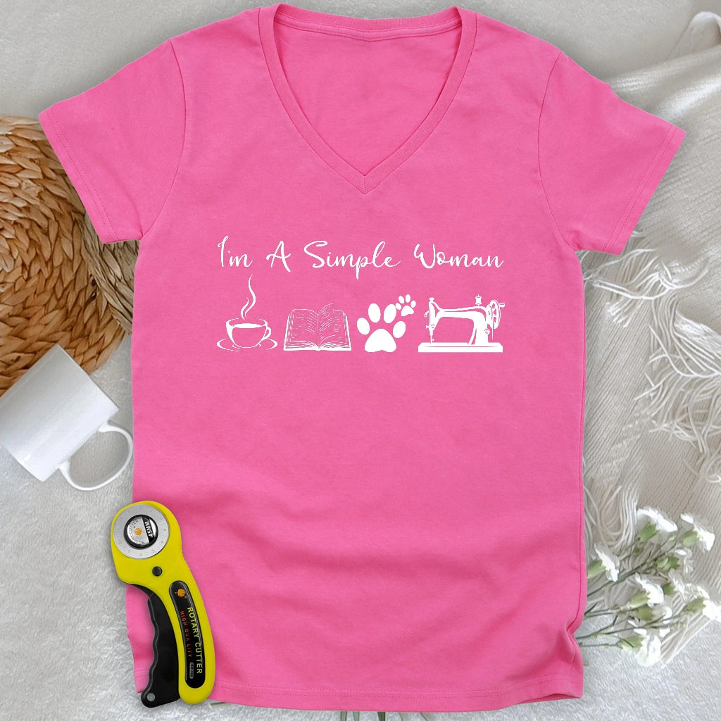 Sewing Woman Lady V-neck