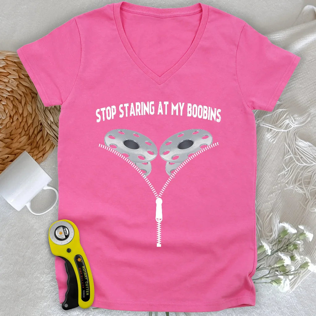 Stop Staring At Boobins Lady V-neck