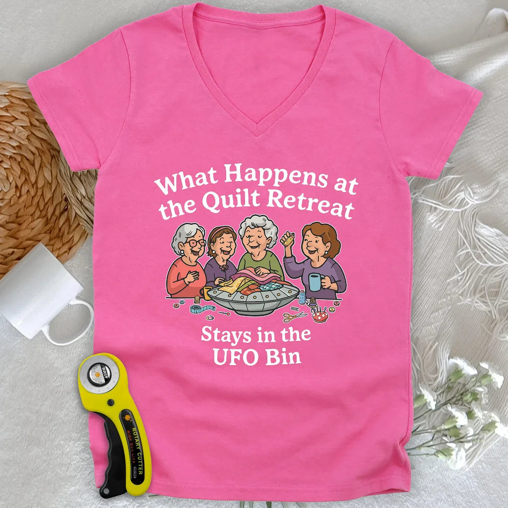 UFO Quilt Retreat Lady V-neck