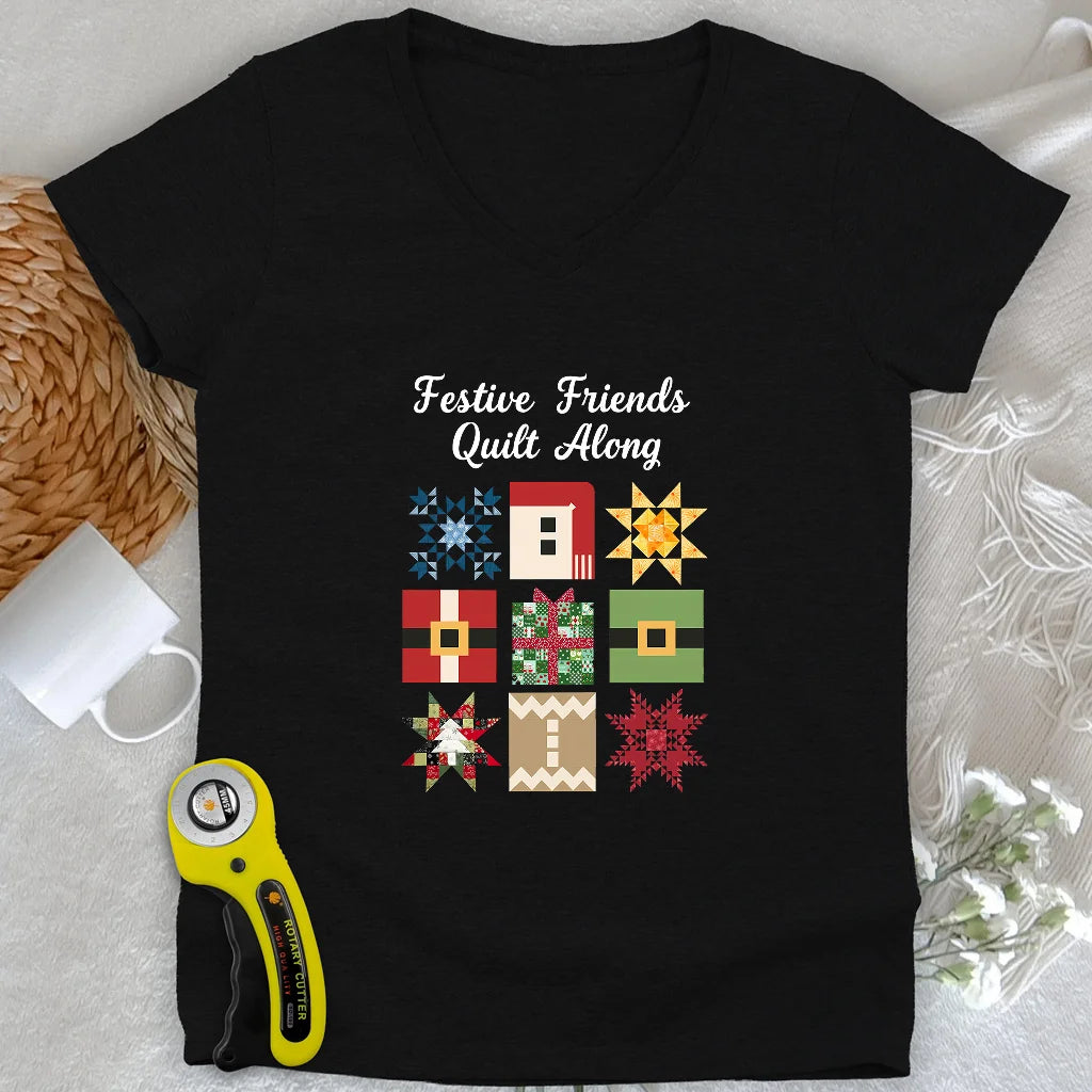 Merry Makers Quilt Lady V-neck