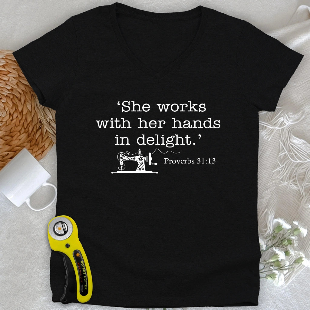 Sewing In Bible Lady V-neck