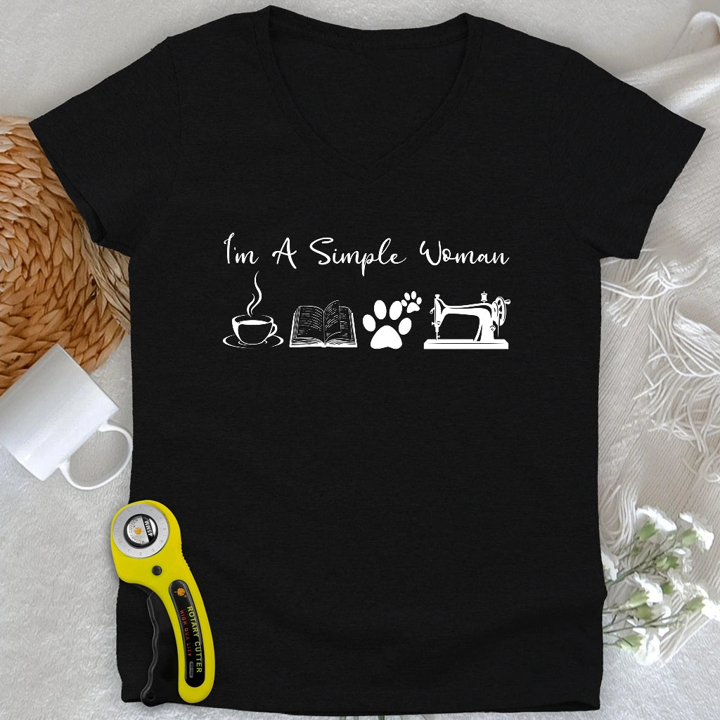 Sewing Woman Lady V-neck