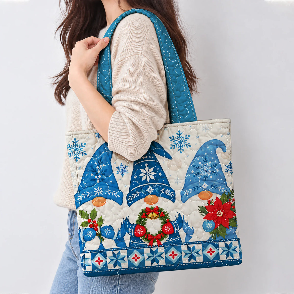 Christmas Gnomes Quilted Tote Bag