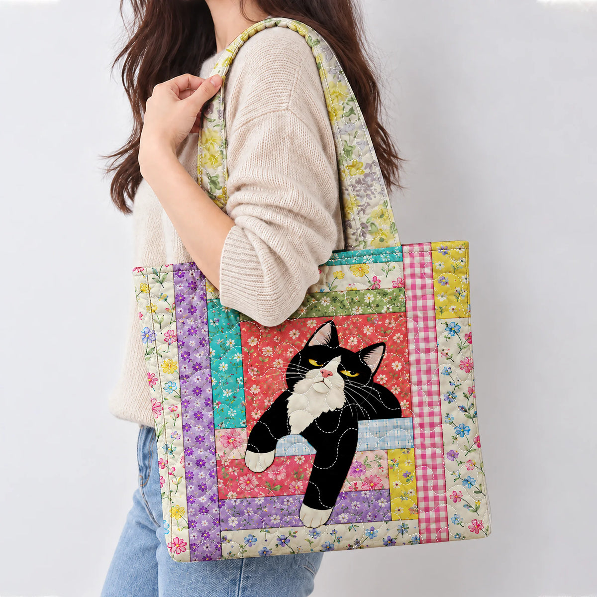 Floral Patchwork Cat Tote