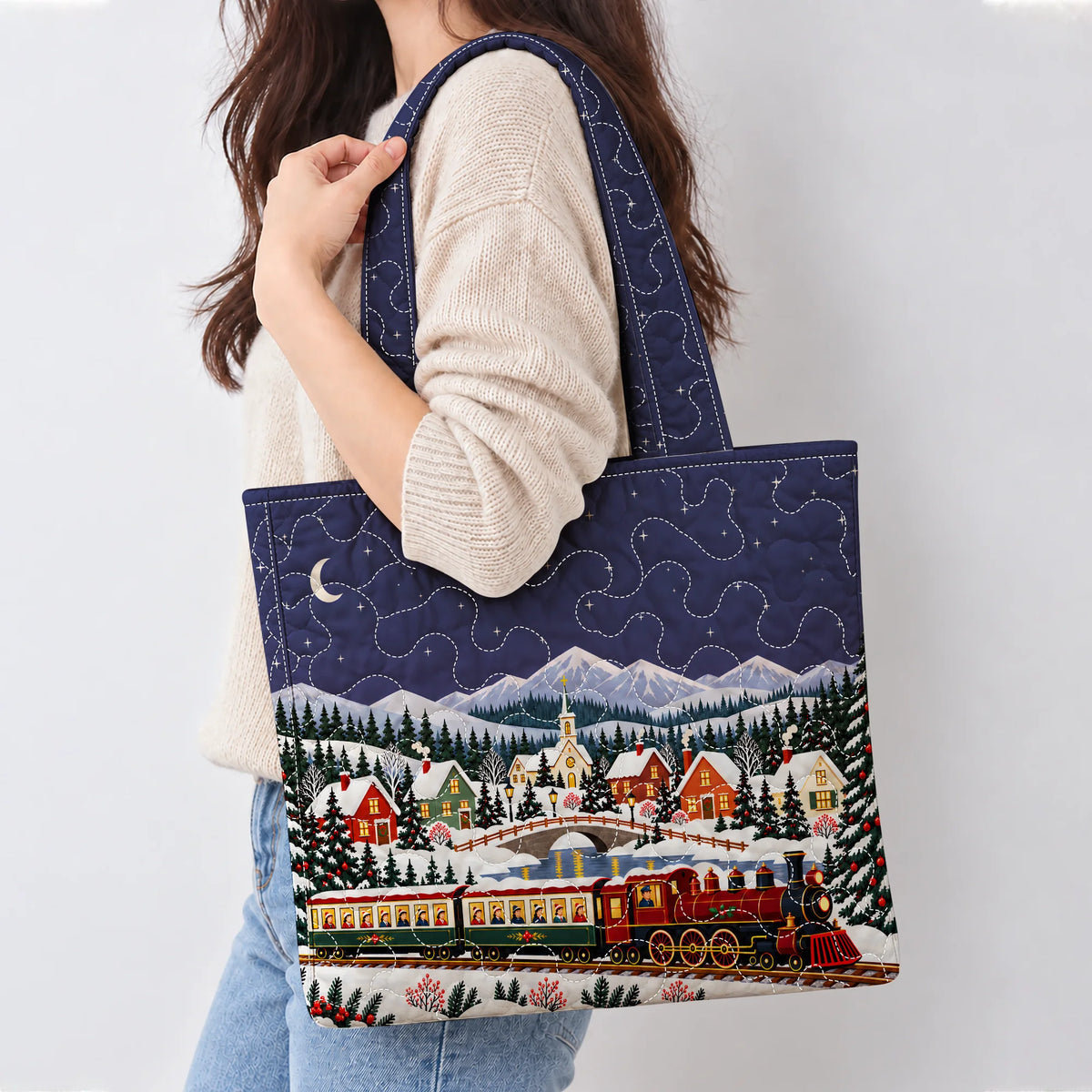Moonlit Christmas Quilted Tote Bag