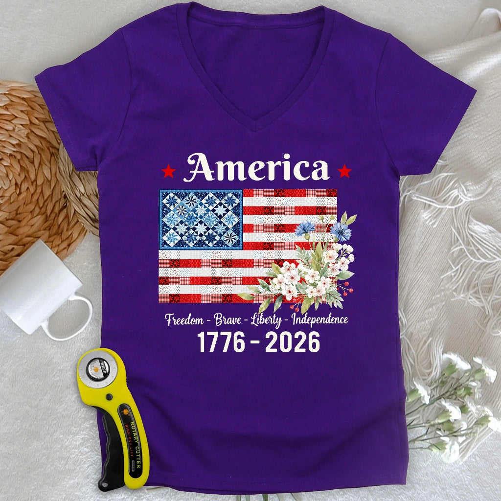 American Patchwork Bloom Lady V-neck