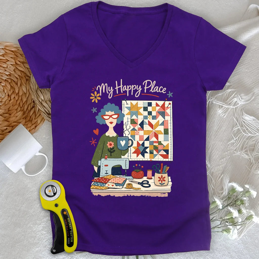 T-shirt col en V femme My Happy Place