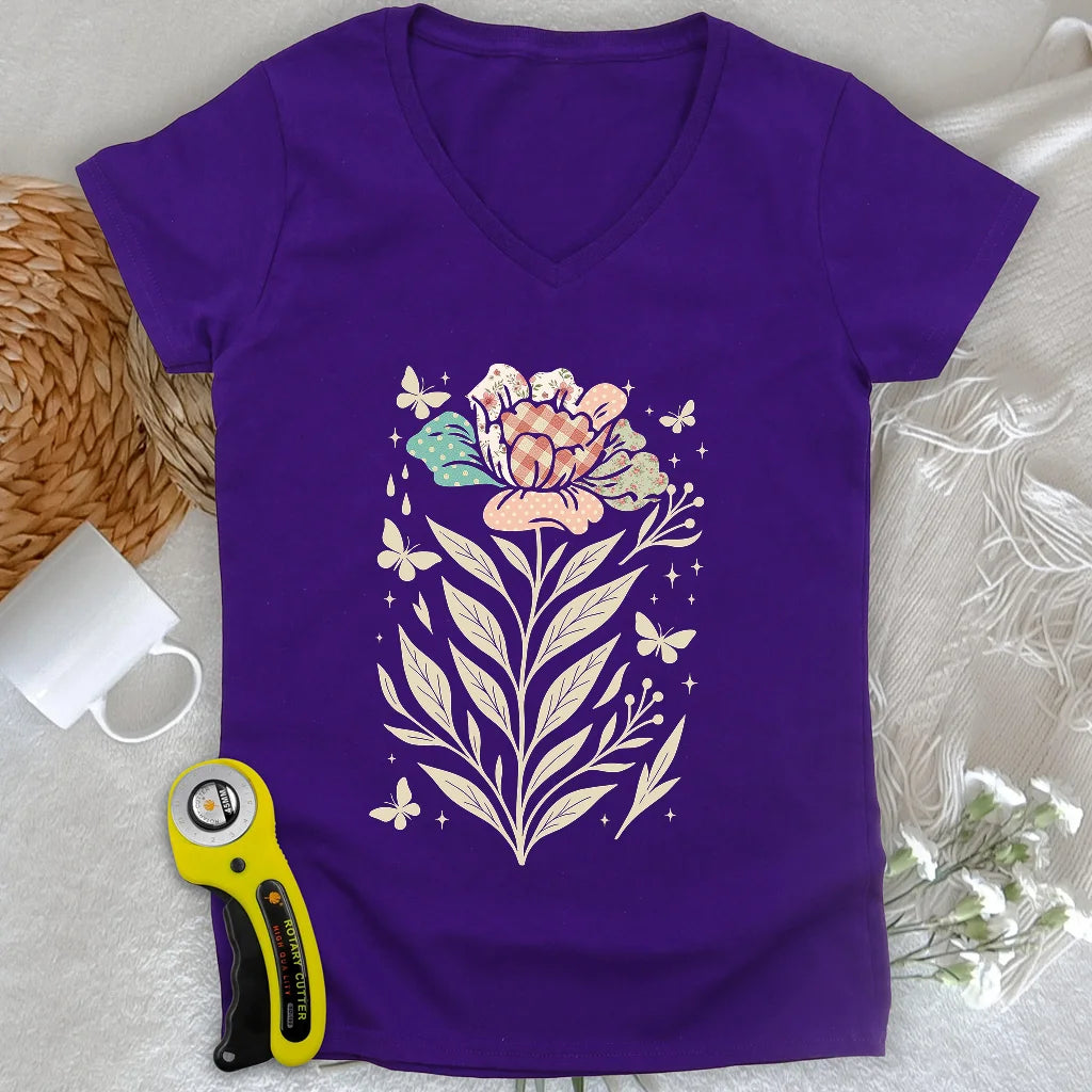 Patchwork Bloom Lady V-neck