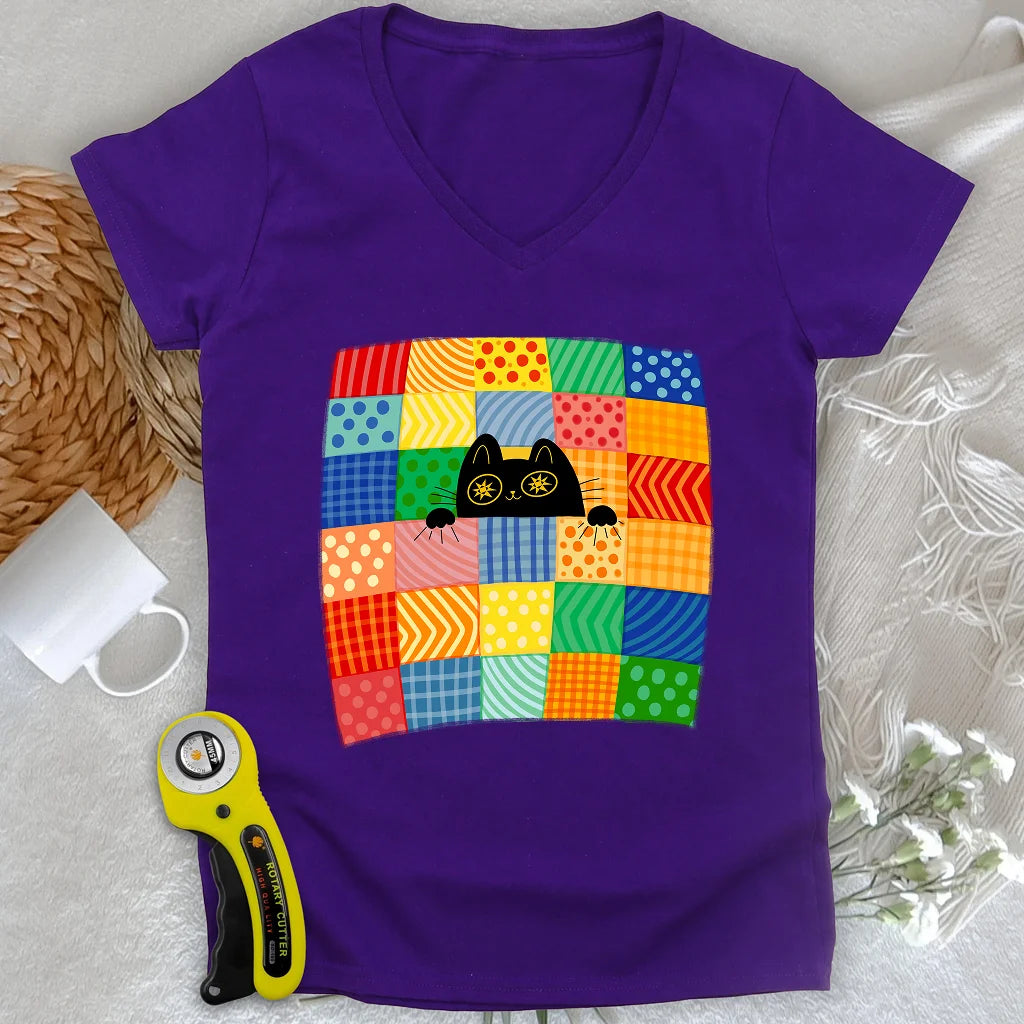 Patchwork Kitty Lady V-neck