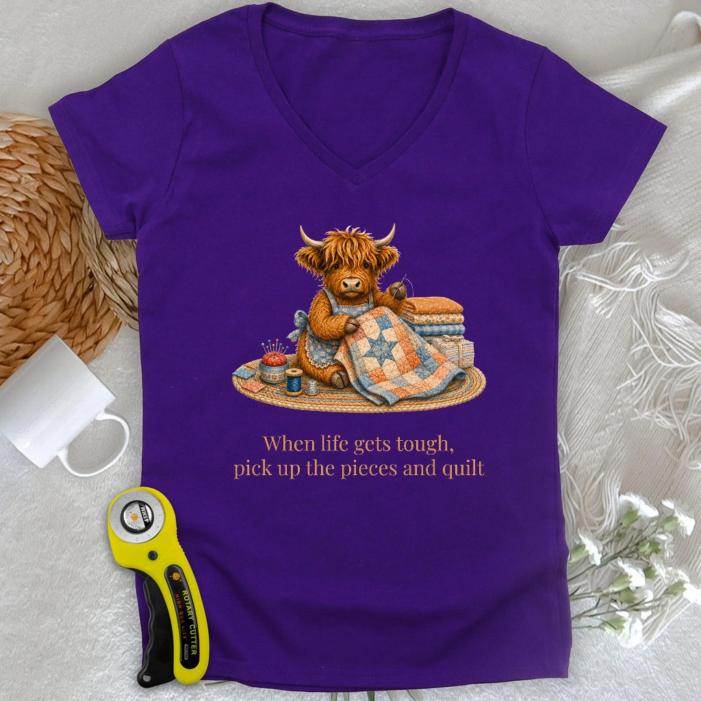 Pieces and Quilt Lady V-neck