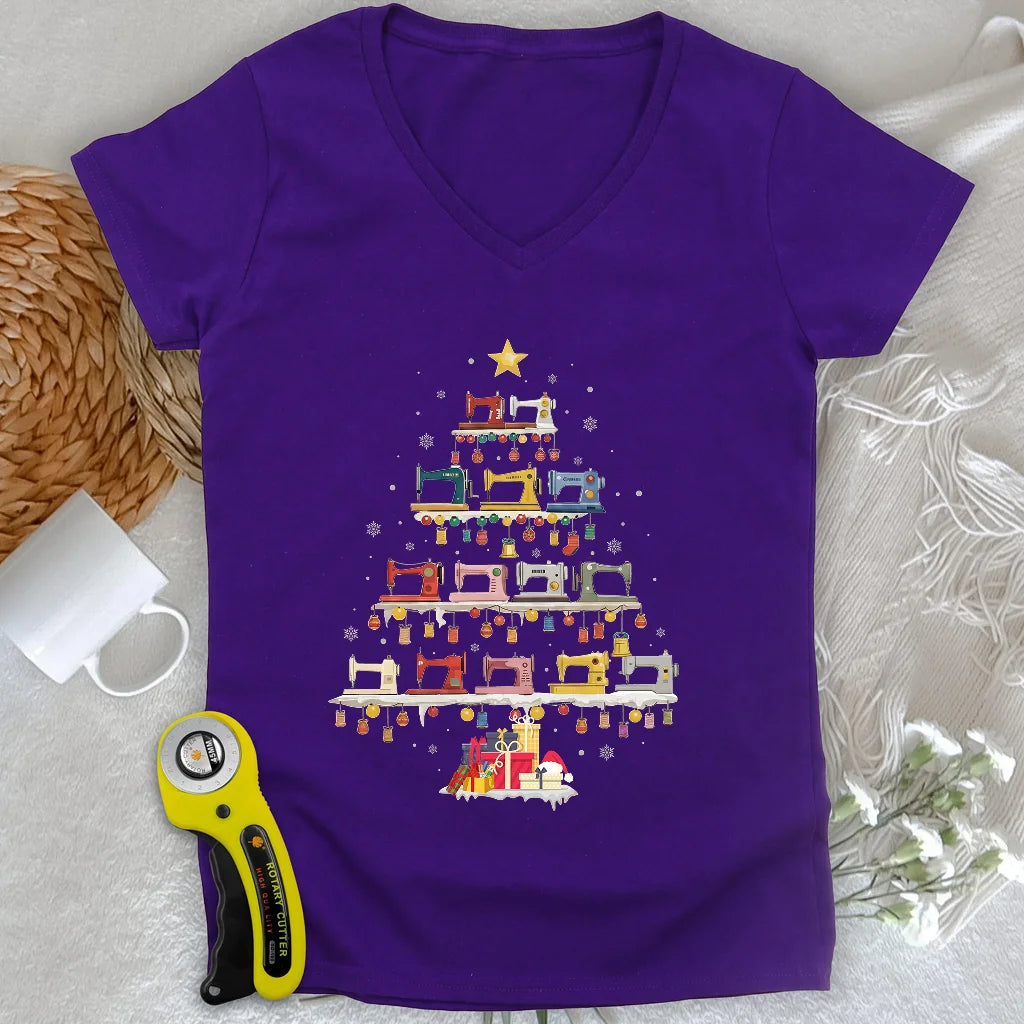 Sewing Machine Tree Lady V-neck
