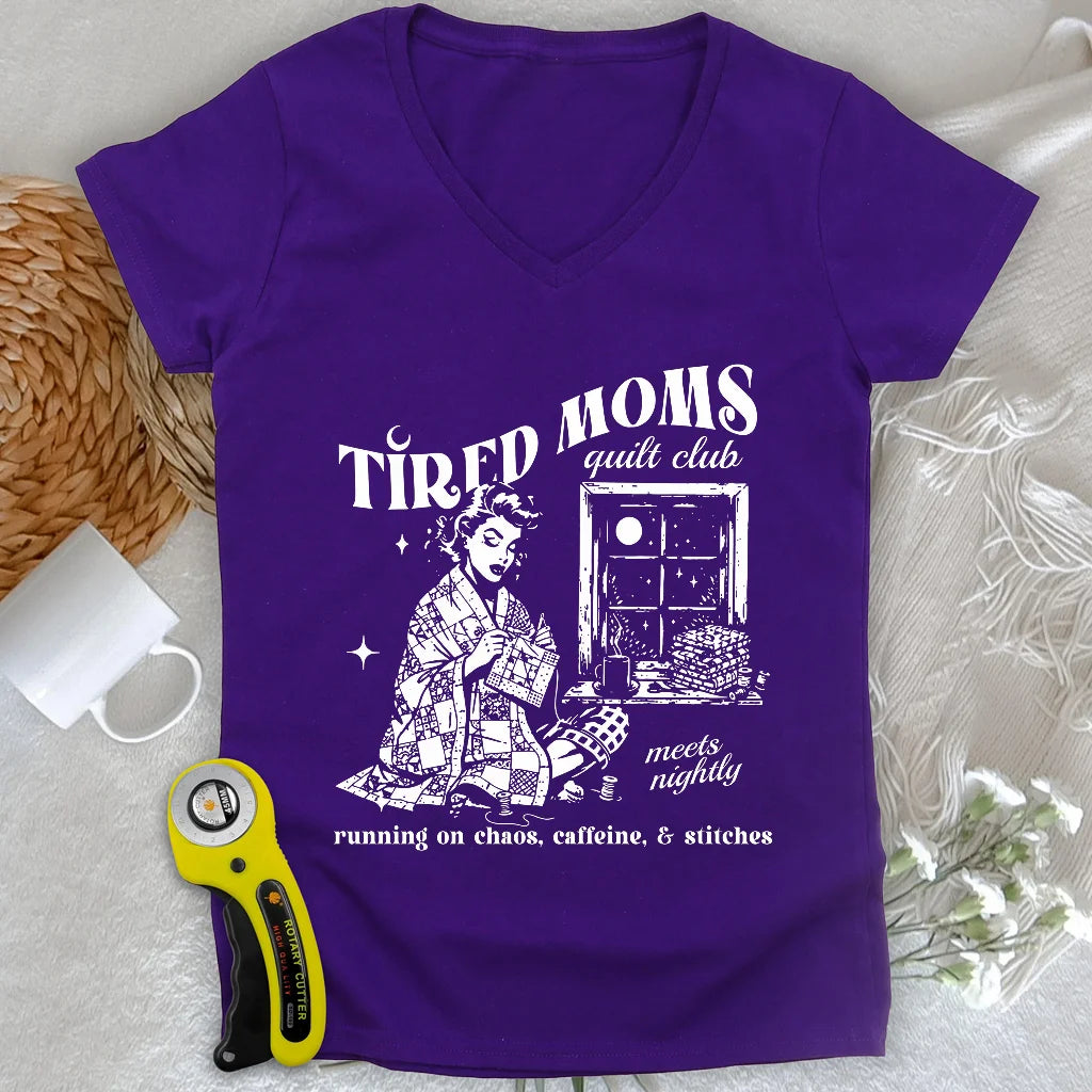 Tired Quilt Moms Lady V-neck
