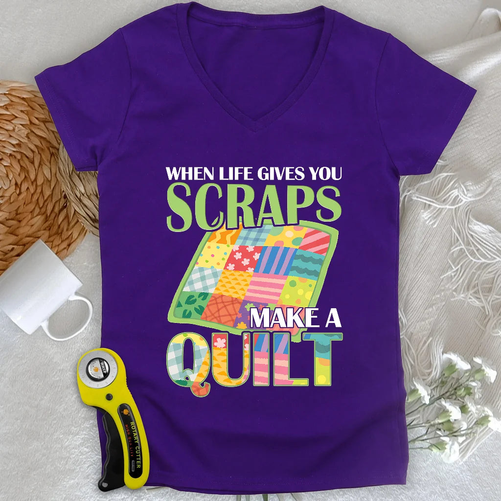 Turn Scraps To Quilt Lady V-neck