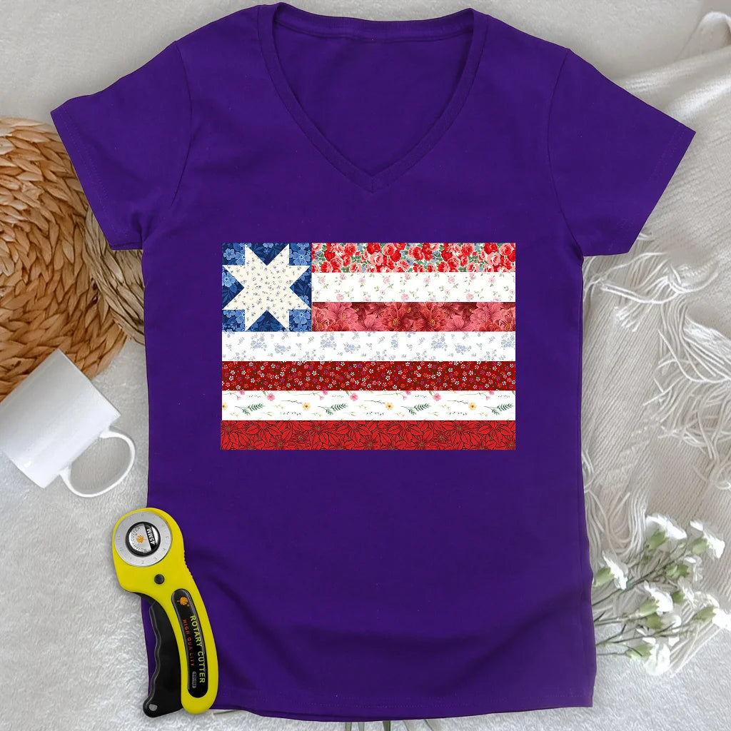 USA Star Flag Lady V-neck