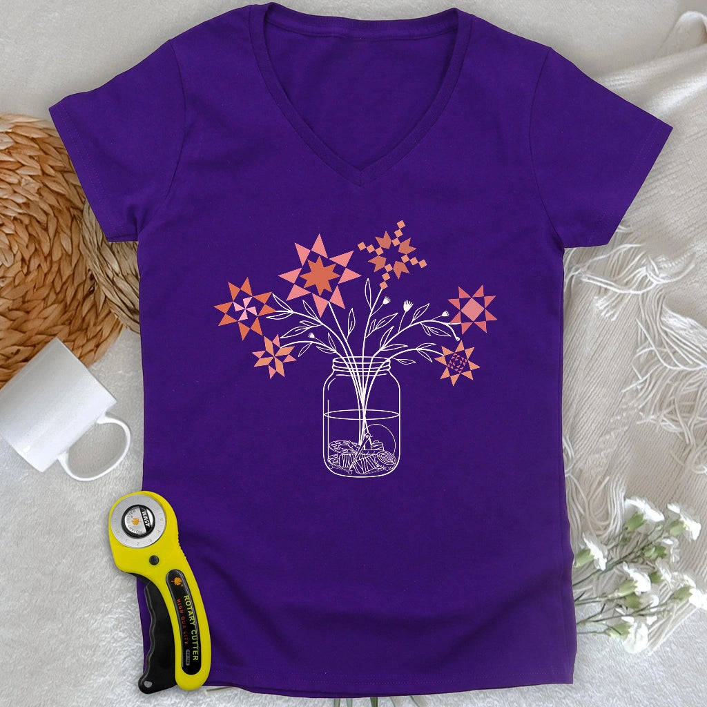 Patchwork Posy Jar Lady V-neck