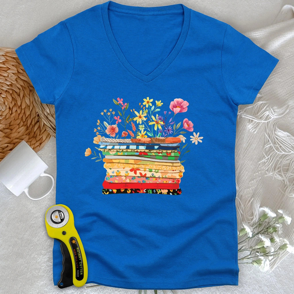 Floral Fabric Lady V-neck