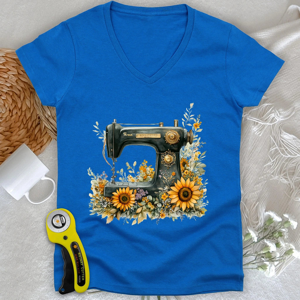 Floral Sewing Machine V-neck