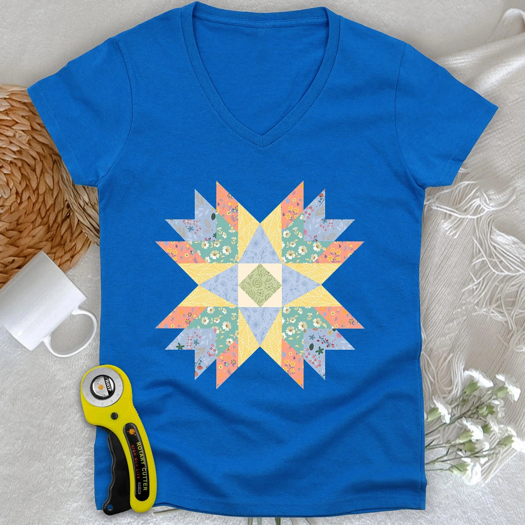 Floral Star Quilt V-neck