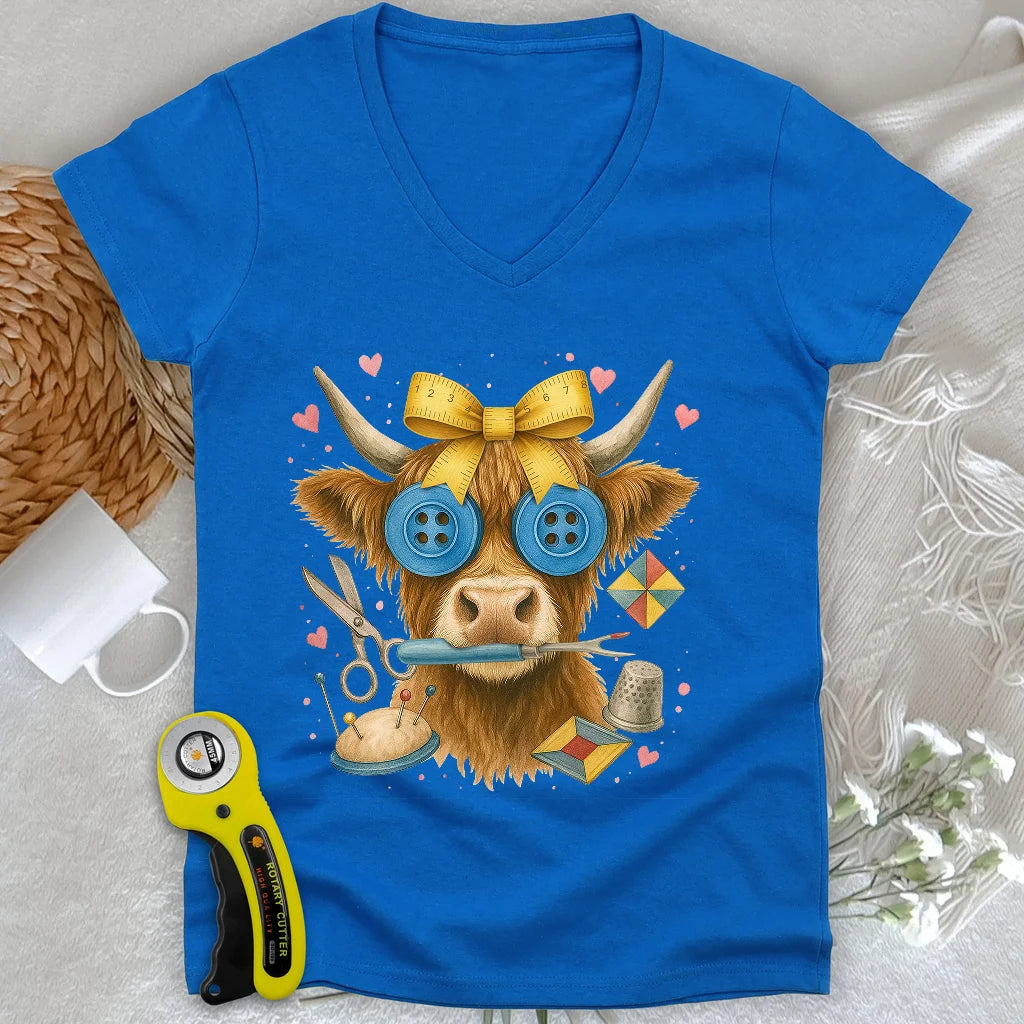 Highland Cow Lady V-neck