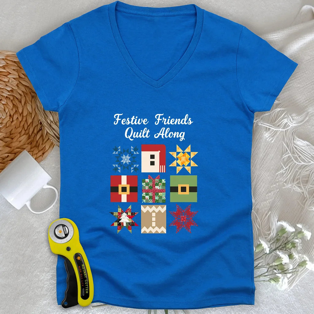 Merry Makers Quilt Lady V-neck