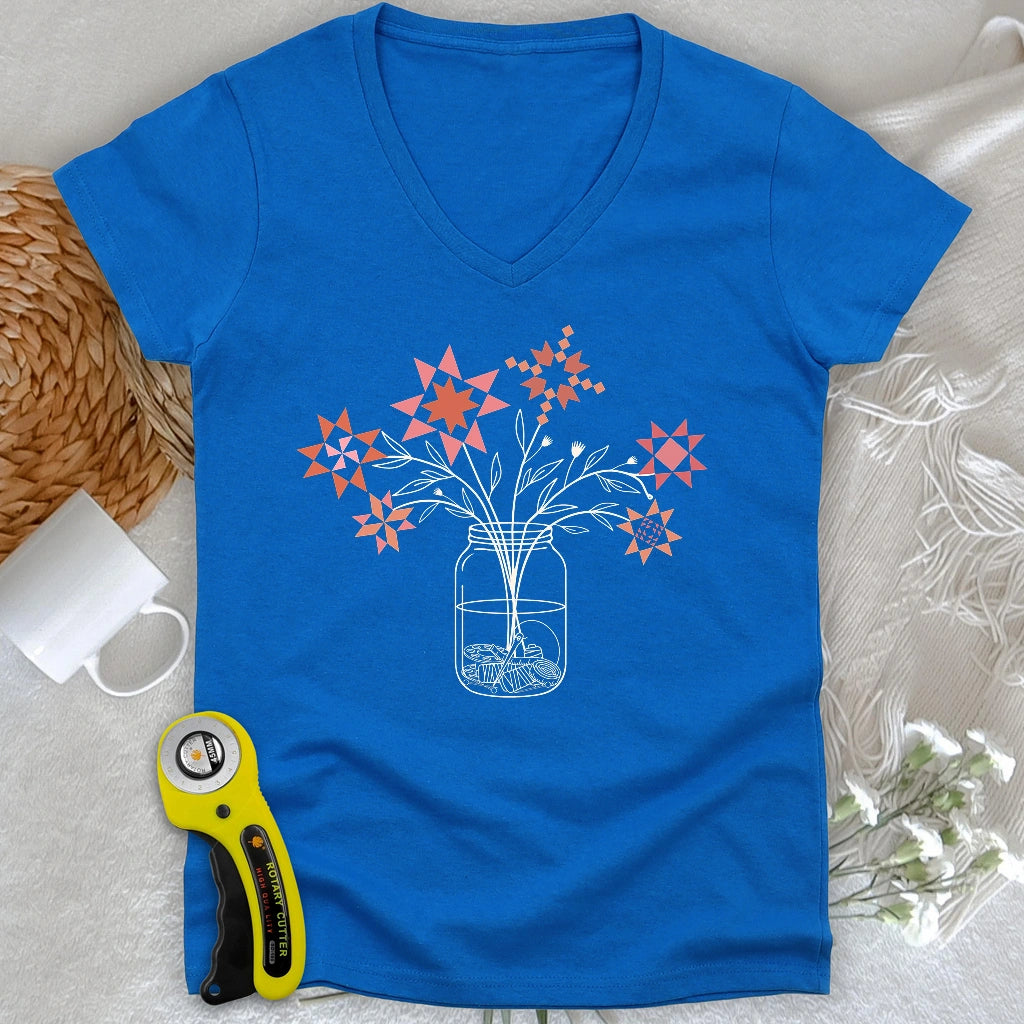 Patchwork Posy Jar Lady V-neck