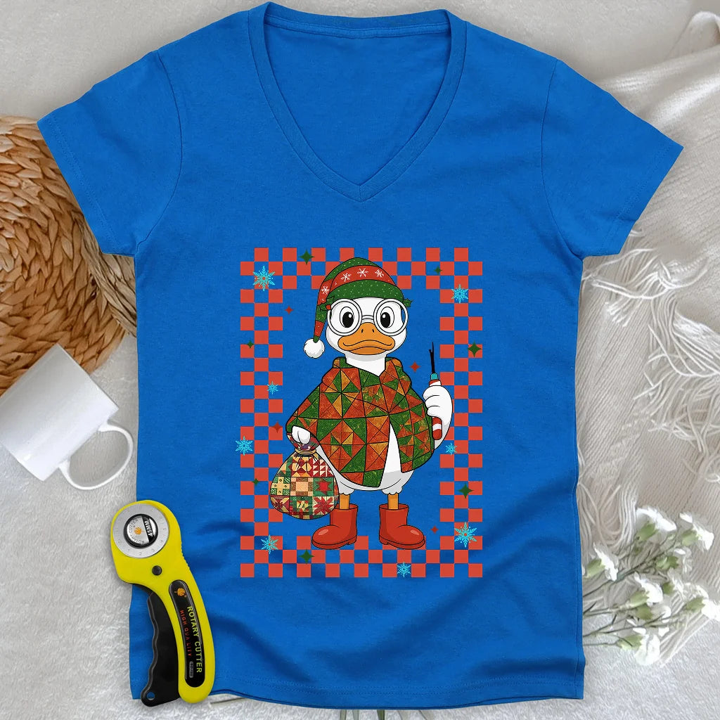 Quilty Christmas Duck Lady V-neck