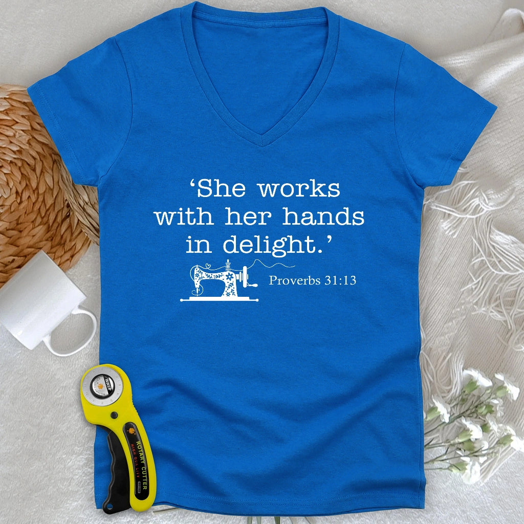 Sewing In Bible Lady V-neck