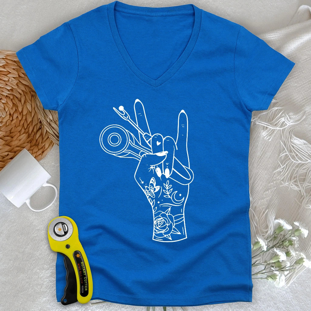 Sewing Rock Lady V-neck
