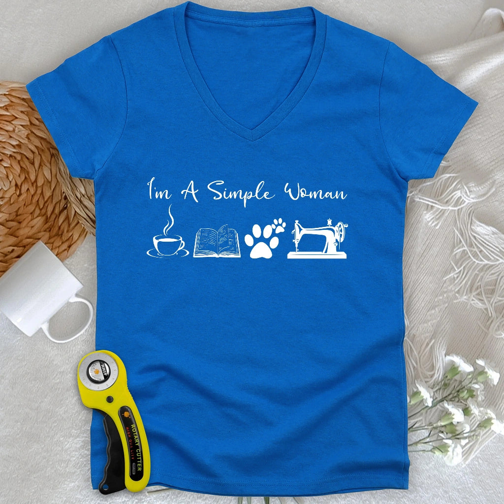 Sewing Woman Lady V-neck