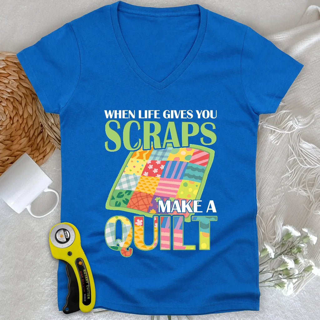Turn Scraps To Quilt Lady V-neck