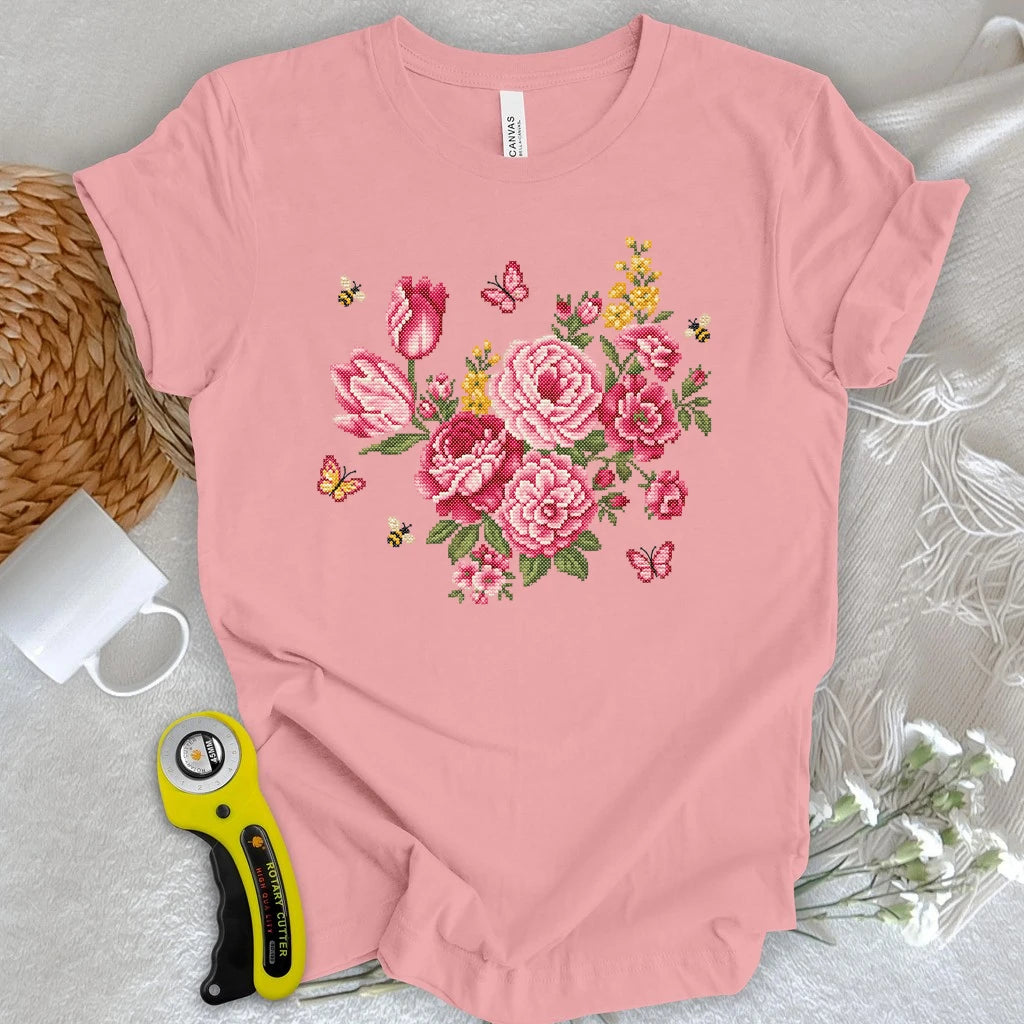 Cross Stitch Floral T-shirt
