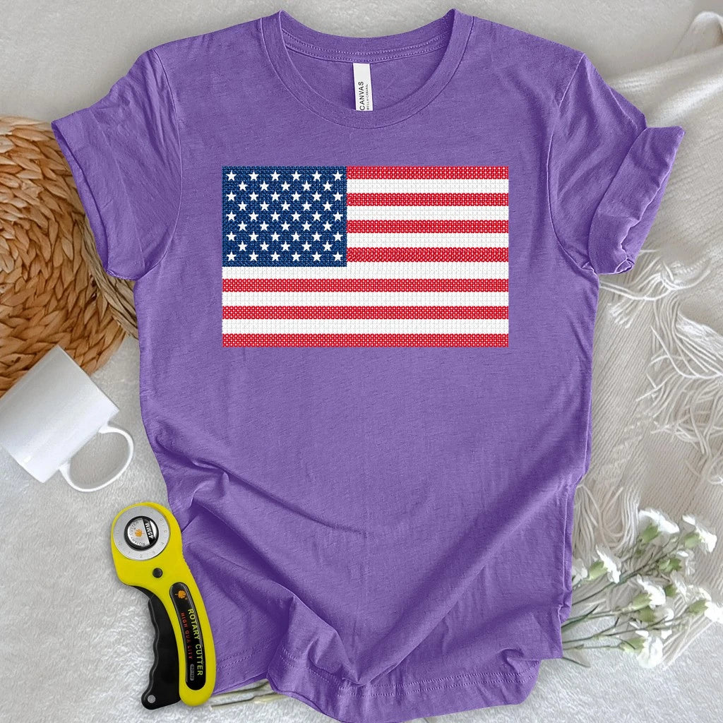 America Cross Stich Flag T-shirt