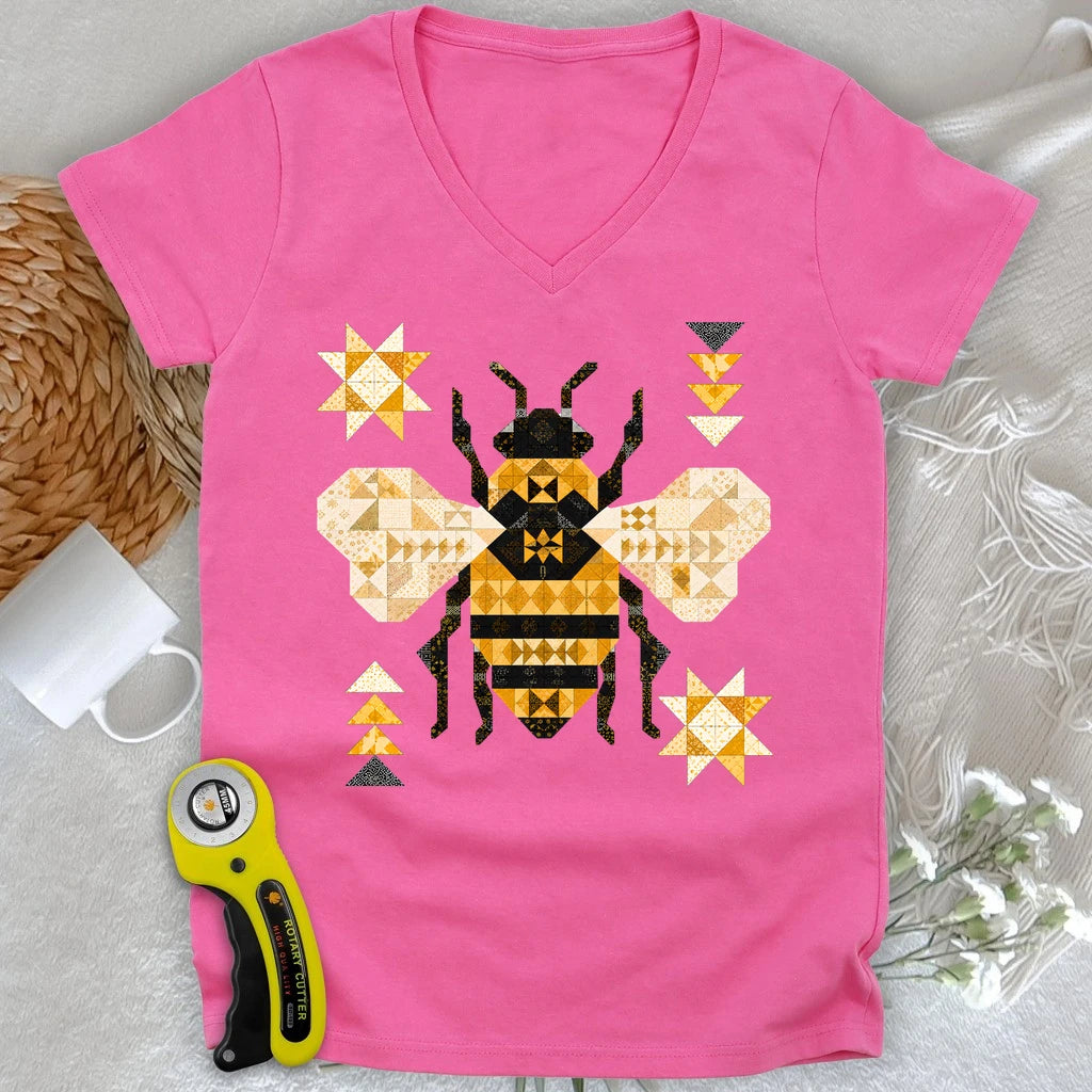 Patchwork Bee Lady V-neck