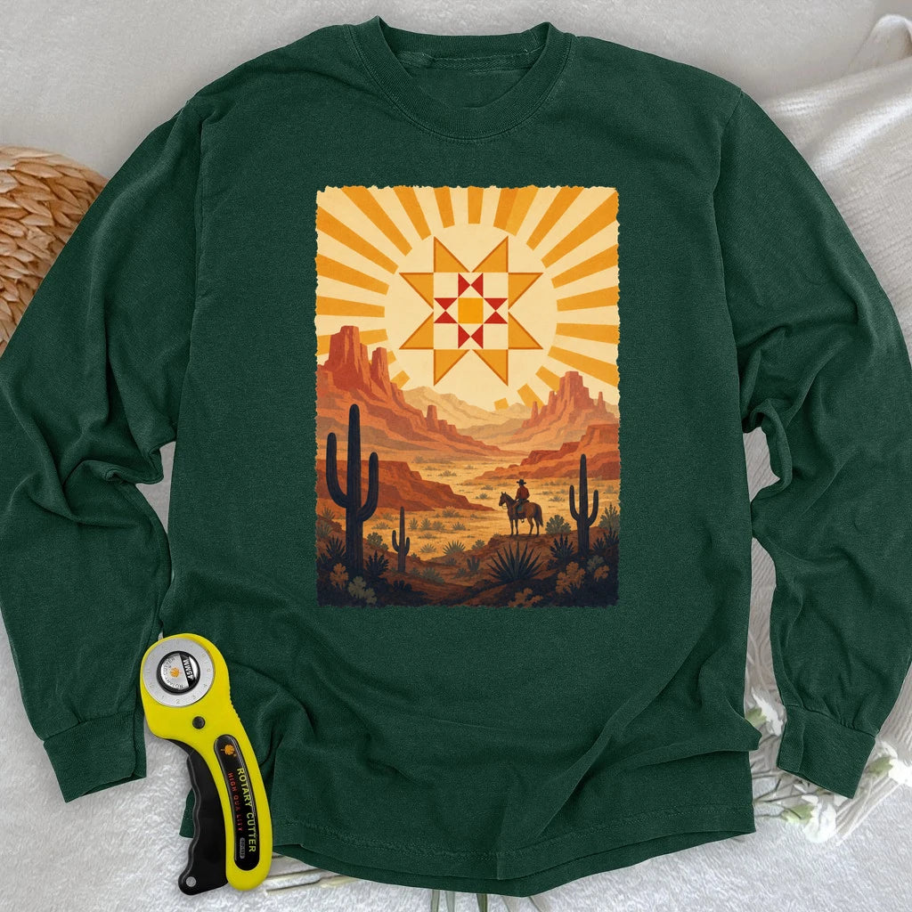 Western Cowboy Quilt Star Long Sleeve T-shirt