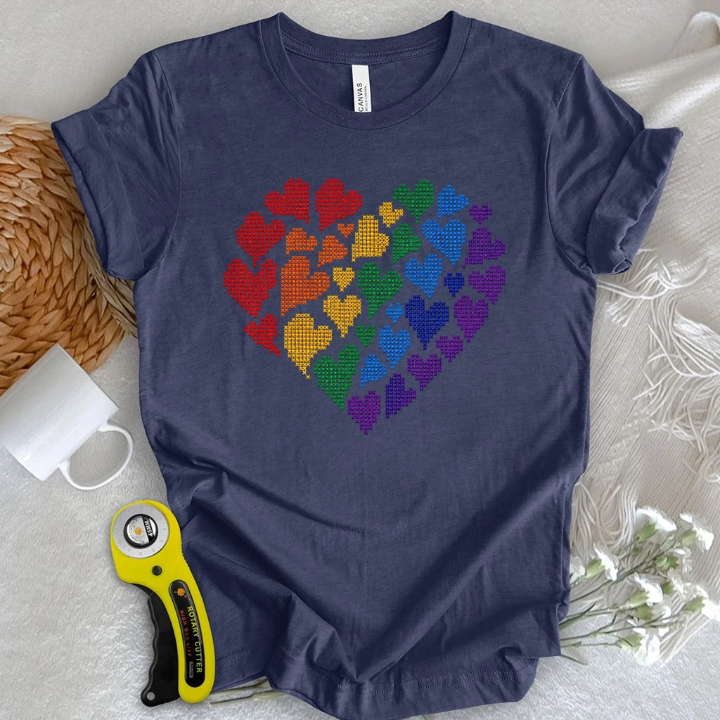 Rainbow Hearts Cross Stitch T-shirt