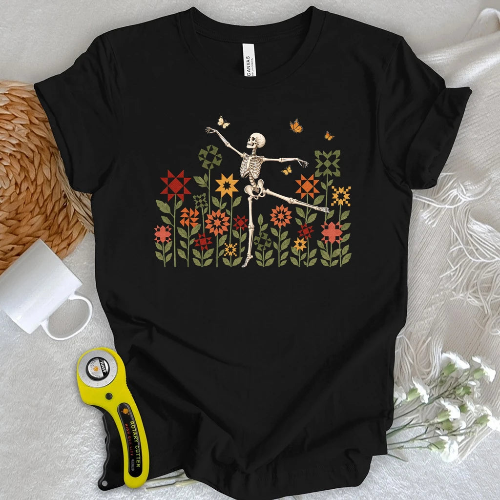Dancing Skeleton Quilt Garden T-shirt