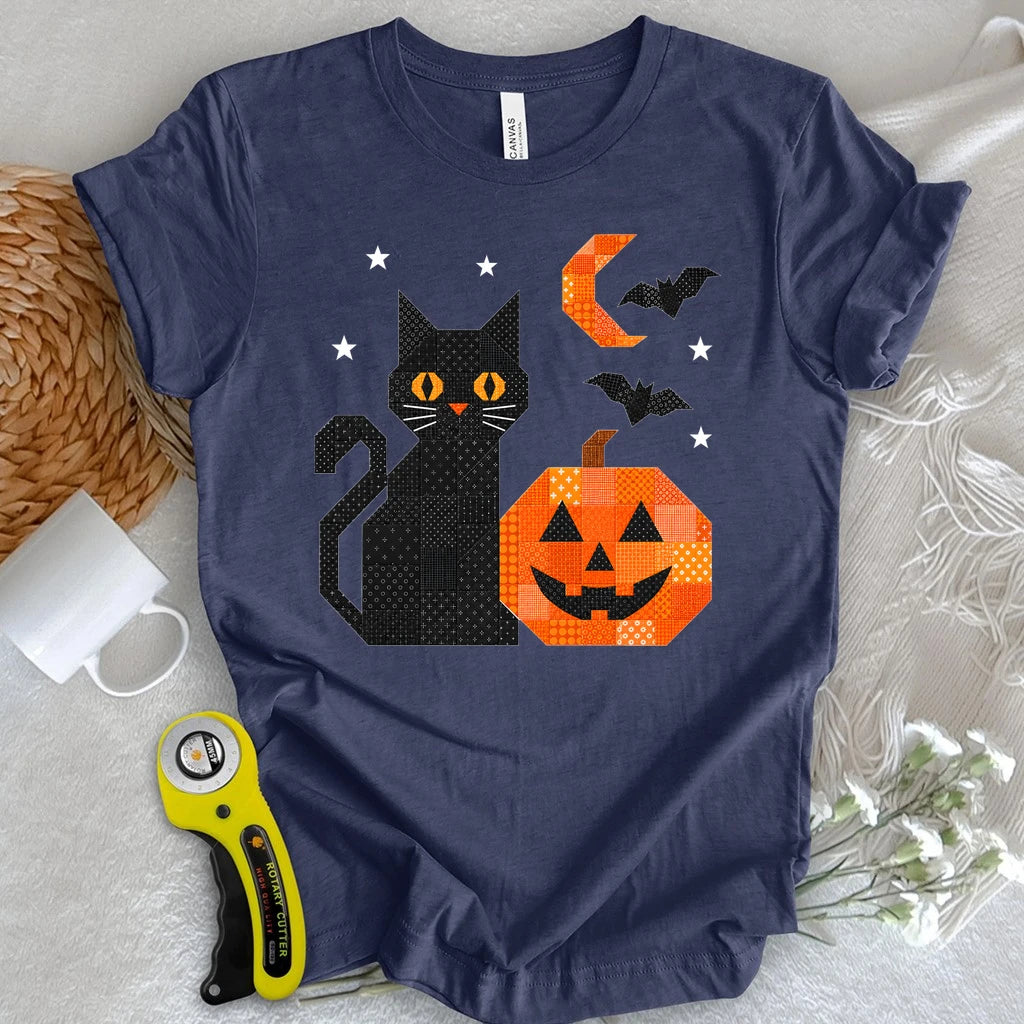 Patchwork Cat & Pumpkin T-shirt